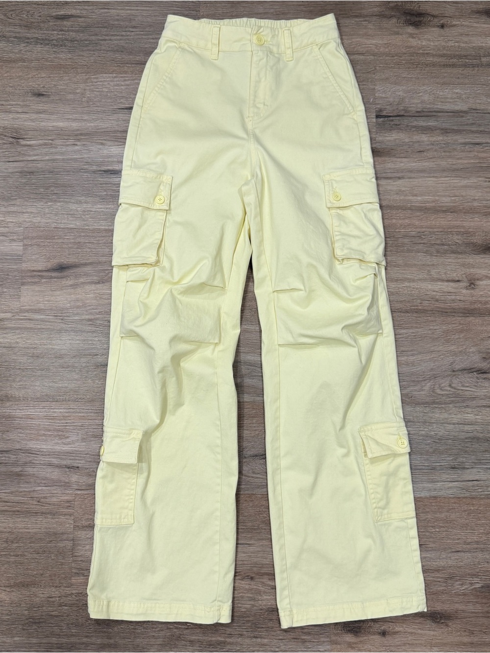 Wild Fable Pale Yellow Cargo Flare Leg Pants with Flap Pockets High Rise XXS